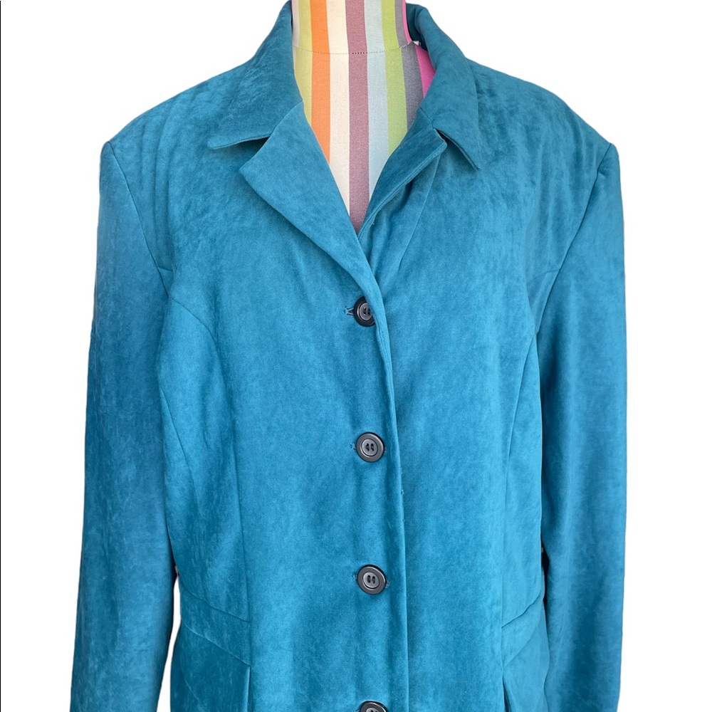 Amanda Smith Turquoise Button Down Gabardine/Dres… - image 2
